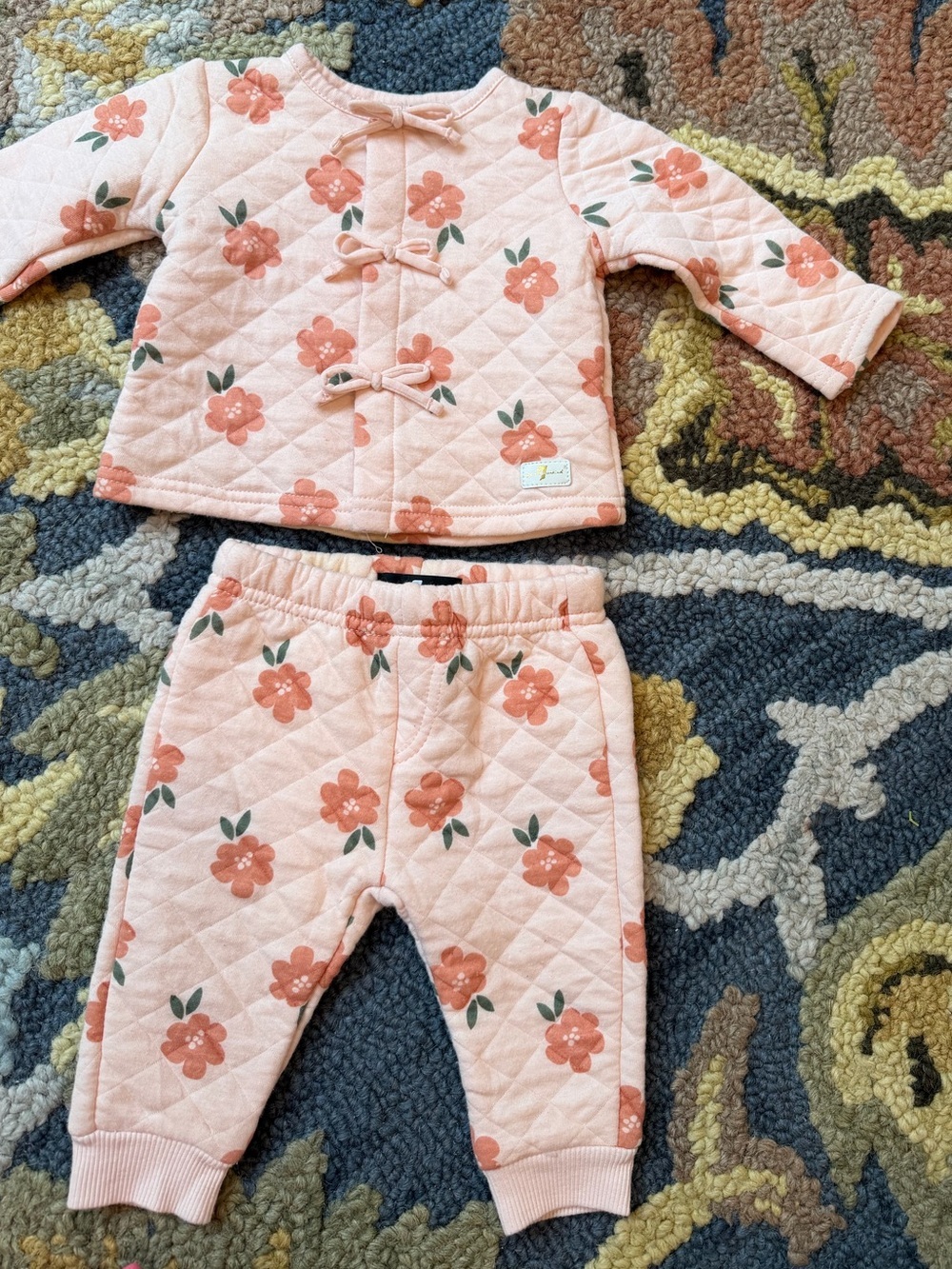 7 For All Mankind Peach Pink Quilted Floral Pajama Set 3-6 Months Bundle